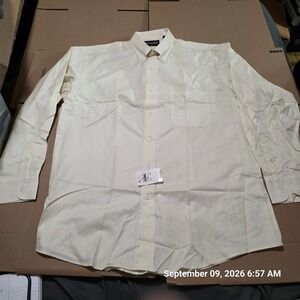 Kenneth Gordon USA Mens Dress Shirt 17.5 35 Cream Pinpoint Oxford Button Down